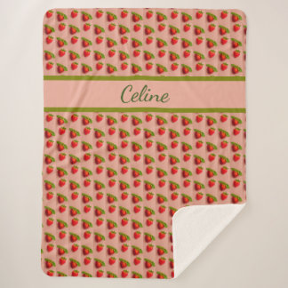 Couverture Sherpa Fraises sur fond rose en optique de tissu