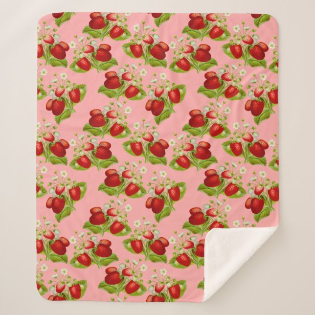 Couverture Sherpa fraises vintages de cottagecore (Devant)