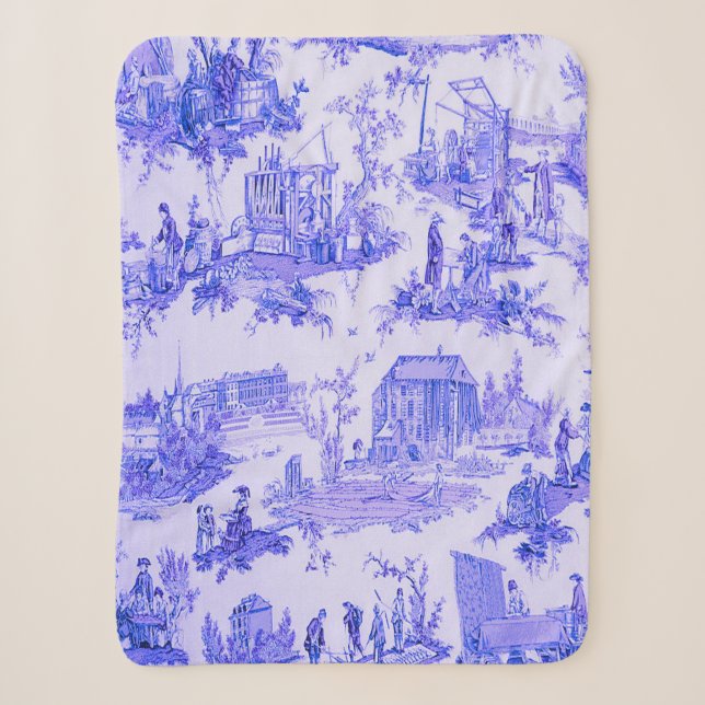 Couverture Sherpa Français Bleu Blanc Toile Chinoiserie Style Rustiq (Devant)