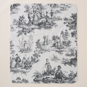 Couverture Sherpa Française toile de jouy noir et blanc élégant