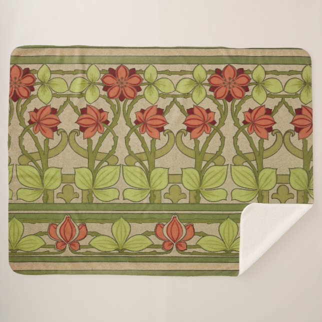 Couverture Sherpa Frieze Bordure Art Nouveau Floral (Devant (Horizontal))