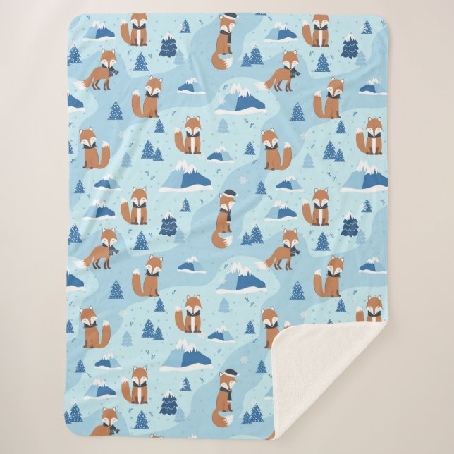 Couverture Sherpa Frosty Winter Foxes (Devant)