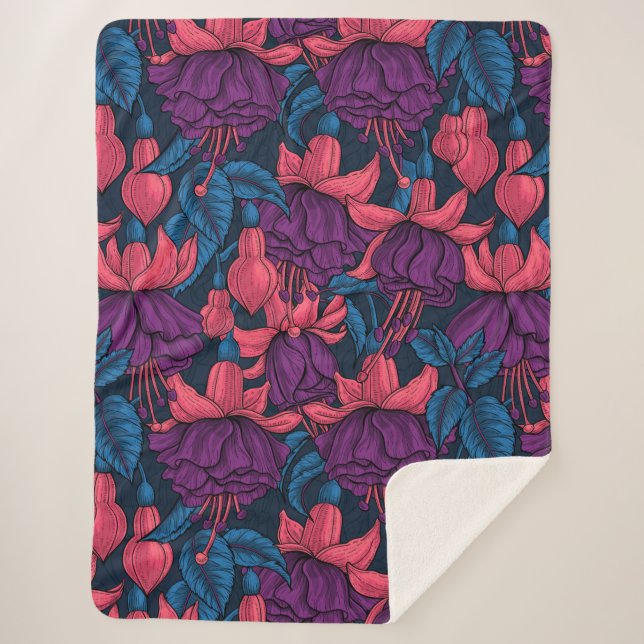 Couverture Sherpa Fuchsia en bleu et violet (Devant)