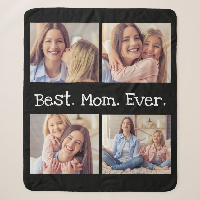 Couverture Sherpa Fun Mom Photo Collage Best Mom Ever Black White (Devant)