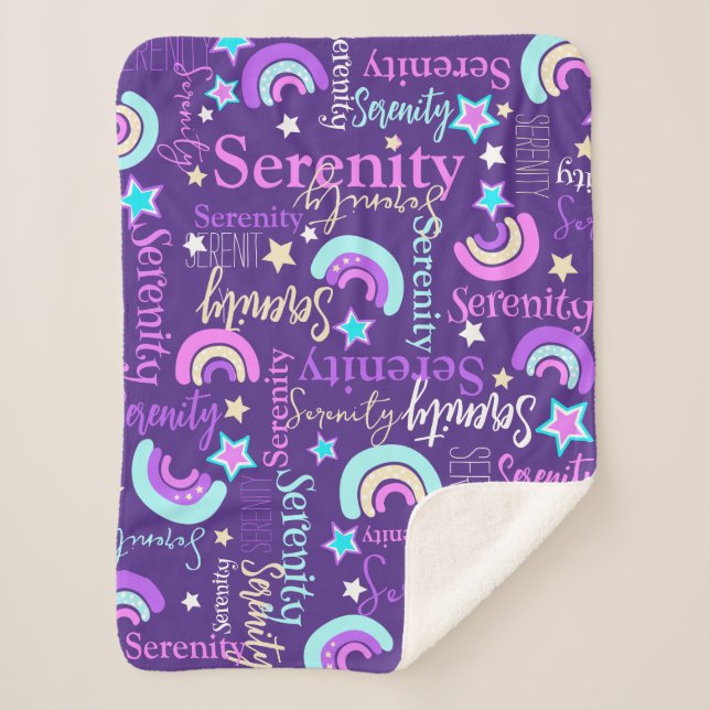 Couverture Sherpa Funky arc-en-ciel étoiles violette filles nom colo (Devant)
