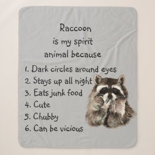 Couverture Sherpa Funny Raccoon Spirit Animal Humour mignon Aquarell