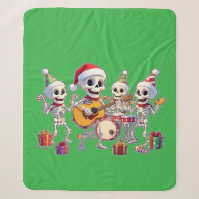 Couverture Sherpa Funny Skeleton Band Christmas & New Year – 3D Cart (Devant)