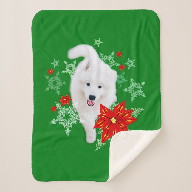 Couverture Sherpa Furry Christmas Dog Samoyed personalized (Devant)
