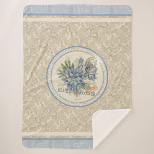 Couverture Sherpa G Bureau de création Fleur bleue Fleece Blanche