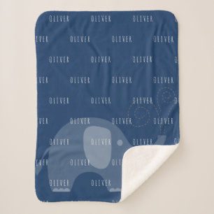 Couverture Sherpa Garçon nommé personnalisé par éléphant moderne de