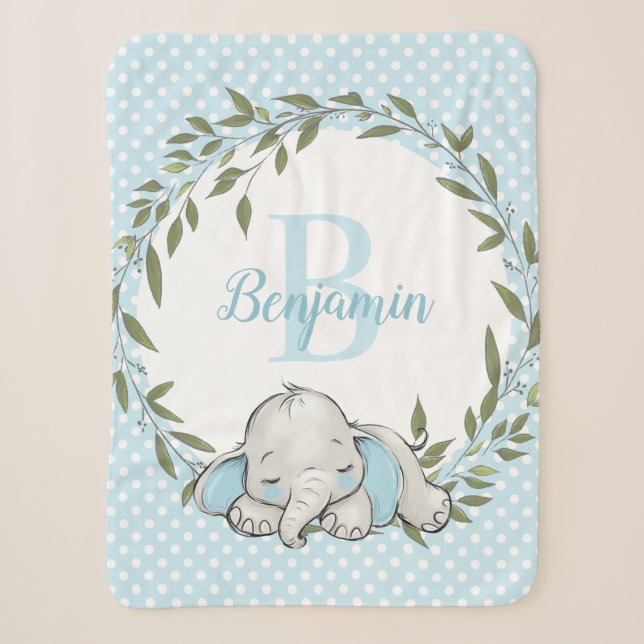 Couverture Sherpa Garçon personnalisé de la verdure Wreath Blue Elep (Devant)