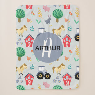 Couverture Sherpa Garçons Cute Blue Farm Animal Tracteur Motif Enfa
