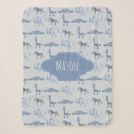 Couverture Sherpa Garçons Cute Blue Safari Animaux Motifs Enfants