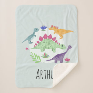 Couverture Sherpa Garçons mignons et modernes Bleu T-Rex Dinosaures