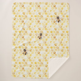 Couverture Sherpa Gâteau D'anniversaire En Nid D'abeille Jaune Doré
