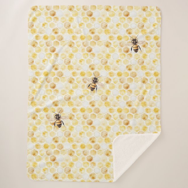 Couverture Sherpa Gâteau d'anniversaire nid d'abeille jaune or (Devant)