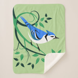 Couverture Sherpa Geai bleu sur branche d'arbre