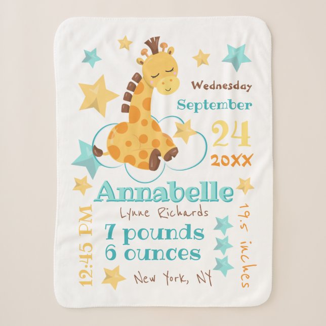 Couverture Sherpa Genre Neutre Mignonne Giraffe Stars Bébé statistiq (Devant)
