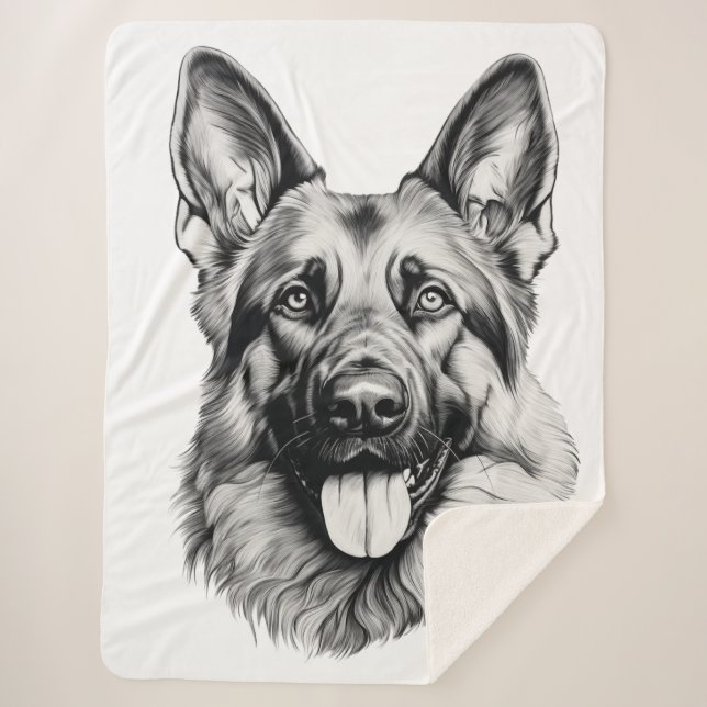 Couverture Sherpa German Shepherd Drawing Portrait Sherpa Blanket (Devant)