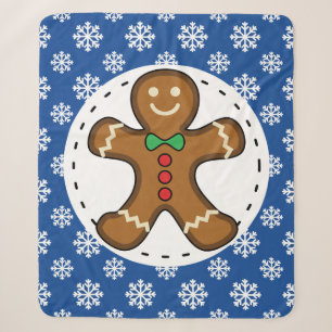 Couverture Sherpa Gingerbread Man on Blue White Snowflakes