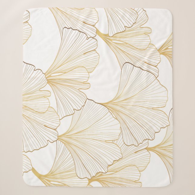Couverture Sherpa Ginkgo Gold : Arrangement de feuille luxueux (Devant)