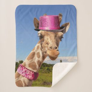 Couverture Sherpa Giraffe en casquette rose étincelant