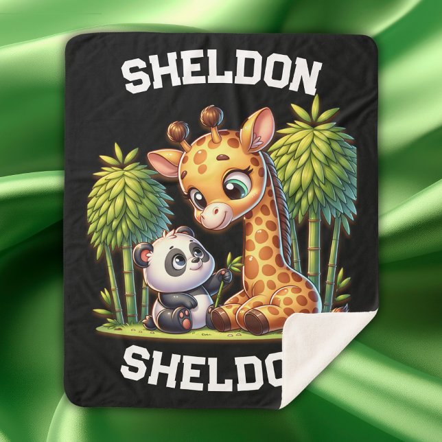 Couverture Sherpa Giraffe et Panda Nom monogrammé | (Créateur téléchargé)