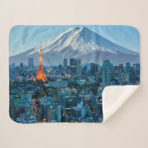 Couverture Sherpa Glace et neige Mt. Fuji et Tokyo Skyline
