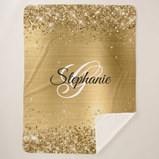 Couverture Sherpa Glitterie or huile Fancy Monogramme (Devant)