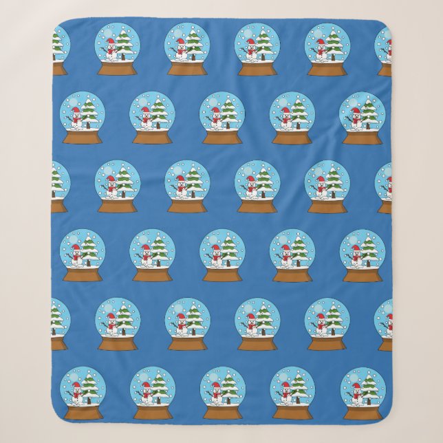 Couverture Sherpa Globe de neige avec Snowman et Motif d'arbre à pin (Devant)