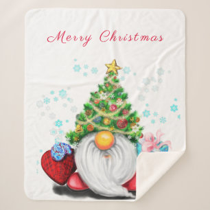 Couverture Sherpa Gnome avec l'arbre de Noël Casquette et cadeau - A