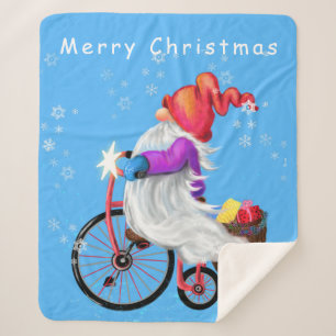 Couverture Sherpa Gnome de Noël Sherpa Blanket avec vélo et cadeaux