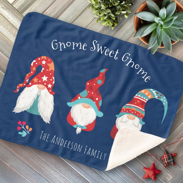 Couverture Sherpa Gnome Sweet Gnome Cute Moderne Vacances Elf Navy (Créateur téléchargé)