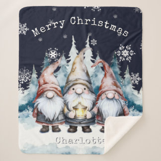 Couverture Sherpa Gnomes de Noël à l'aquarelle Personnalisés