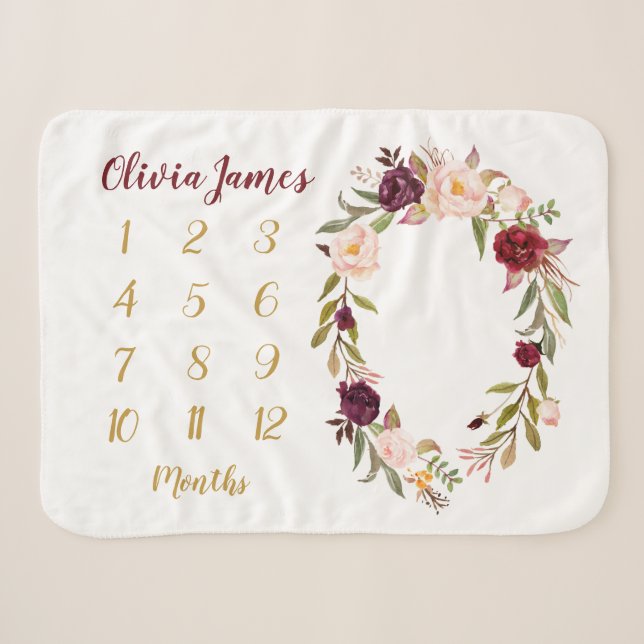 Couverture Sherpa Gold Floral Baby Milestone Monthly Sherpa Blanket (Devant (Horizontal))