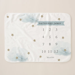Couverture Sherpa Gold Stars & Nuages Blue Boy Mensuel Milestone