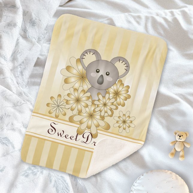 Couverture Sherpa Gold Stripe Cute Baby Koala (Créateur téléchargé)