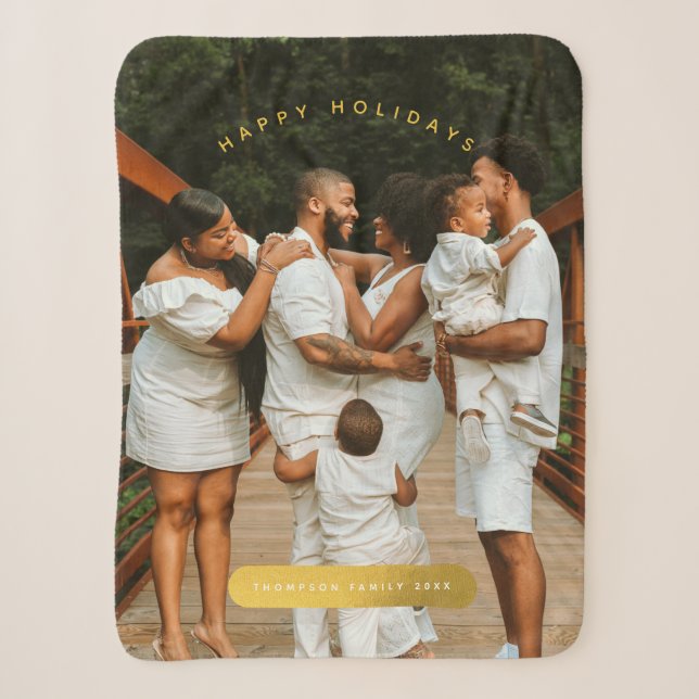 Couverture Sherpa Golden Custom Photo Famille Noël (Devant)