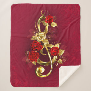 Couverture Sherpa Golden Treble Clef avec fleurs Roses