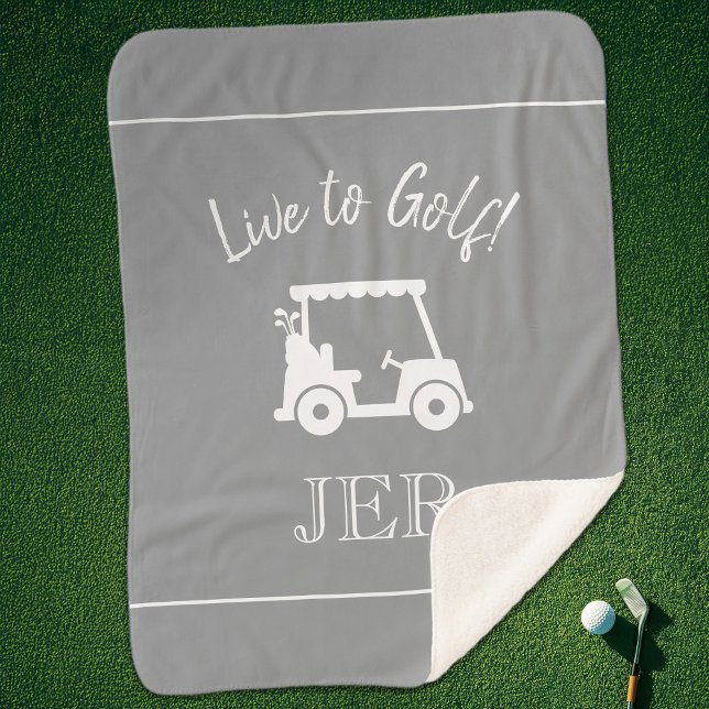 Couverture Sherpa Golfer Golf Panier Monogramme Initiales Gris Blanc (Golfer Golf Cart Custom Monogrammed Initials Gray Sherpa Blanket)