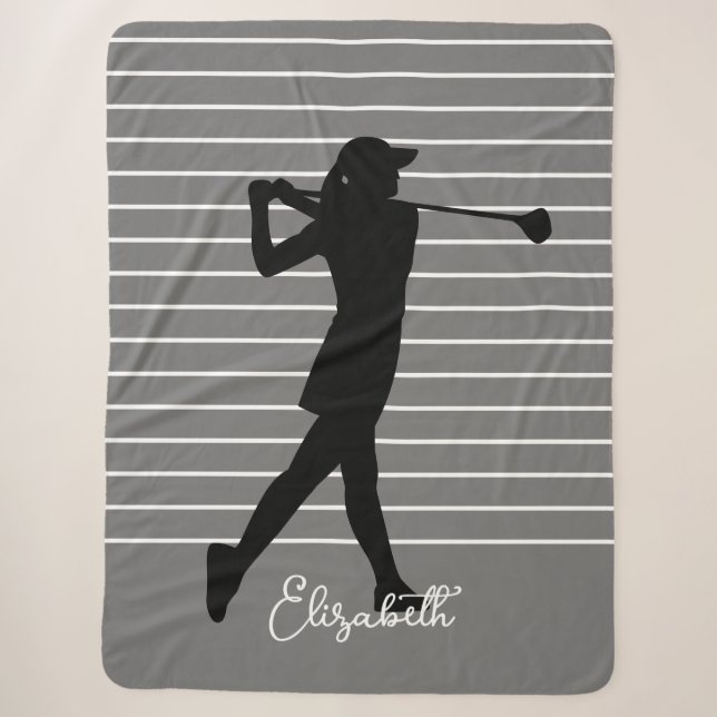Couverture Sherpa Golfer Silhouette Femme Monogramme Nom Black Grey (Devant)