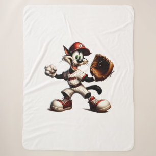 Couverture Sherpa Goofy Cat Baseball Pitcher Monte