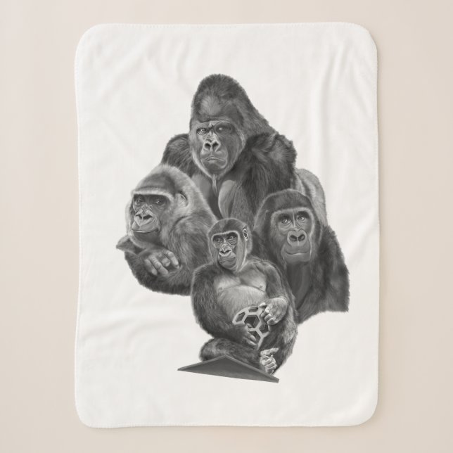 Couverture Sherpa Gorilla Family Blanket ゴリラ家族のブランケット (GorillaLife) (Devant)