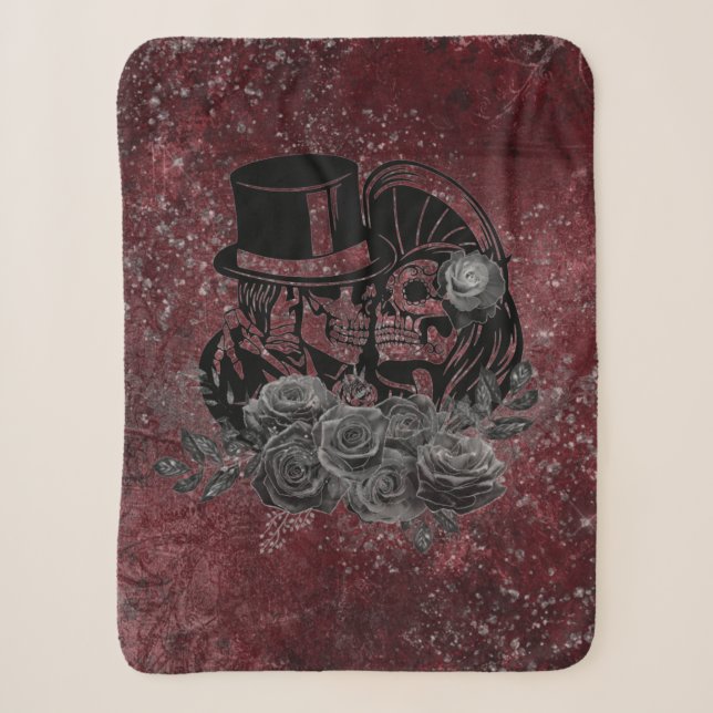 Couverture Sherpa Gothique Kissing Skulls Couple Et Sang Rouge Étern (Devant)