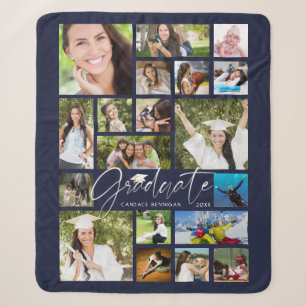 Couverture Sherpa GRADUATE Moderne 19 Photo Collage Script Navy Blue