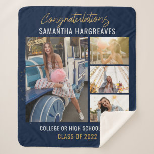 Couverture Sherpa Graduation 2024 Photo Collage Marine Blue Grad