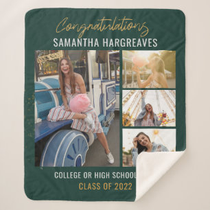 Couverture Sherpa Graduation 2024 Photo Collage Moderne Vert Grad