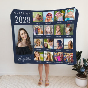 Couverture Sherpa Graduation Au Cours Des Années Photo Collage Bleu