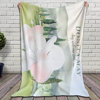 Couverture Sherpa Grand Bienvenue Petit Éléphant Décor Aquarelle