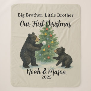 Couverture Sherpa Grand Frère Petit Frère Ours Noël Personnalisé